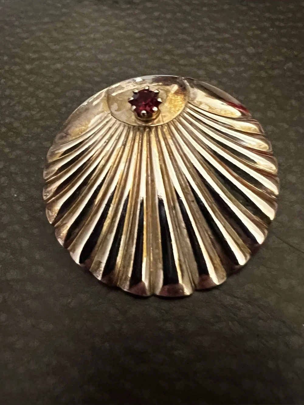 Silver Shell Pendant with Red Garnet Accent